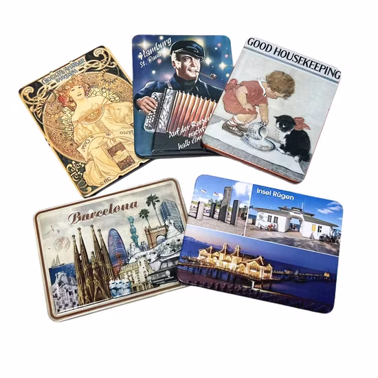 Magnete da frigorifero in metallo piccolo rettangolare con targa in metallo vintage in rilievo personalizzato